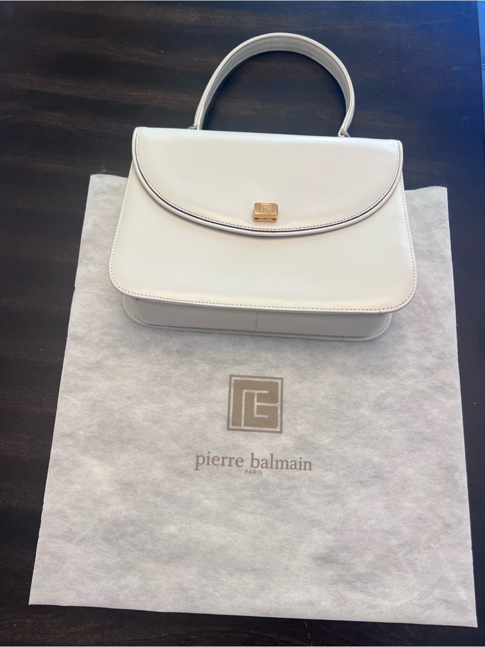 Pierre Balmain Elegant Cream Top-Handle Satchel with Gold Accent